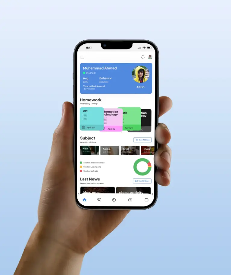 A smart school companion for parents — track your child’s grades, attendance, bus location, and get real-time updates on school events, announcements, and courses. Designed to keep families informed and connected.