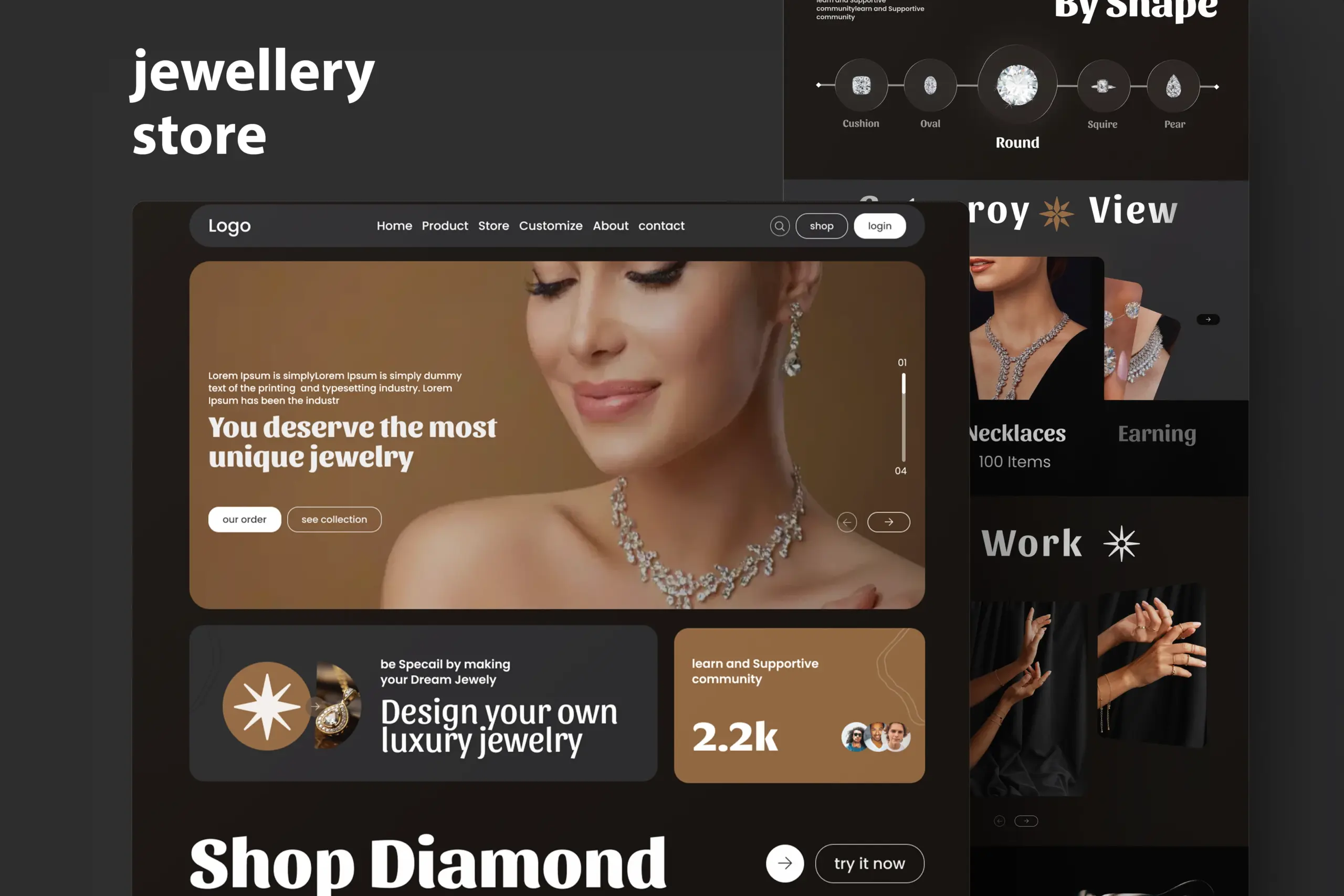 An elegant e-commerce platform for luxury jewelry. Browse and purchase stunning gold and diamond pieces with a refined and secure shopping experience.
